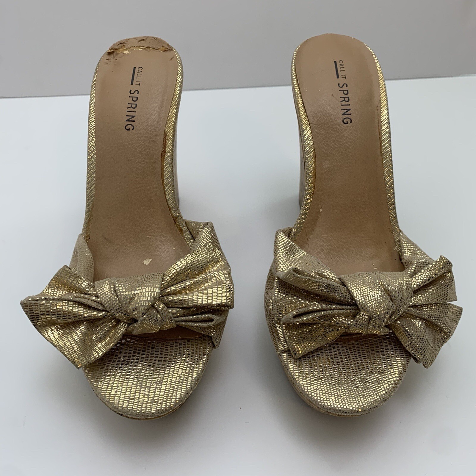 Call It Spring Gold Tie Wedge Sandals Size 7 - image 7