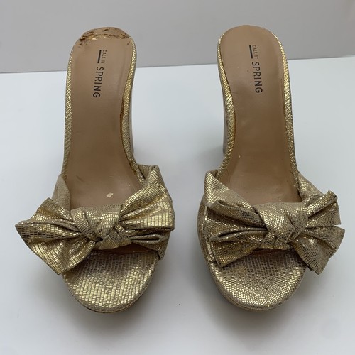 Call It Spring Gold Tie Wedge Sandals Size 7 - Picture 7 of 11