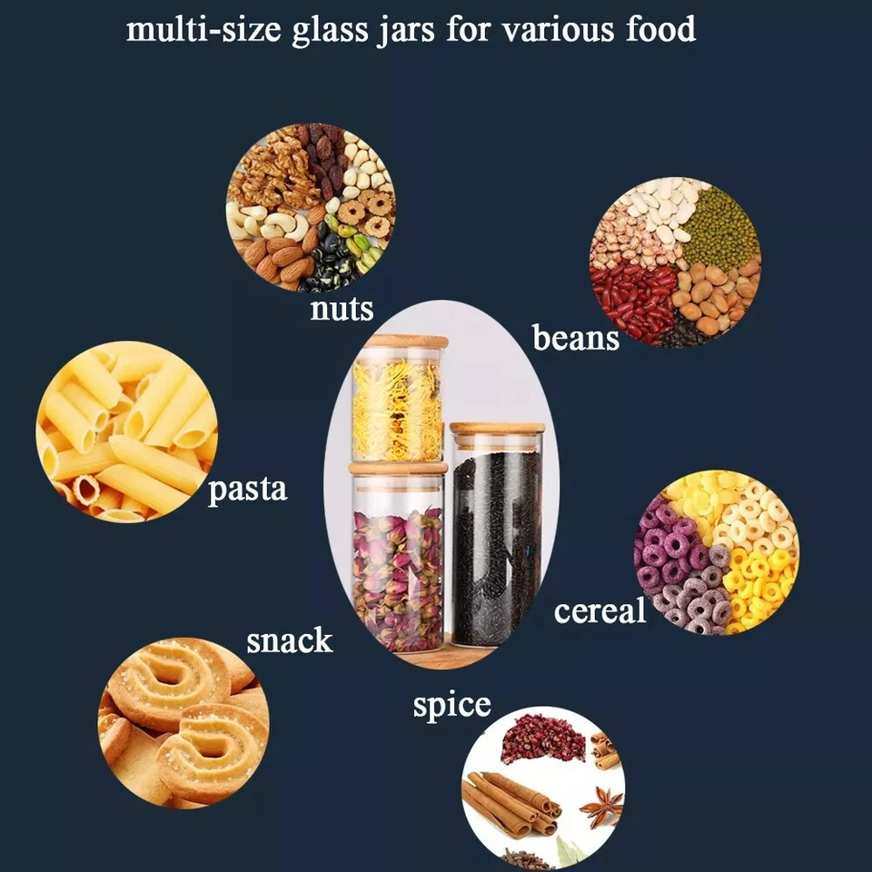 3 PCs /set Glass Storage Jar  Food &Containers with Airtight Bamboo Lid - Image 4 of 4