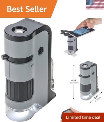 MicroFlip 100x-250x, LED UV Pocket Microscope with Smartphone Clip, STEM Educ...