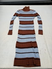 No Boundaries S Brown Blue Knit Striped Turtle Neck Sweater Dress Long Slv