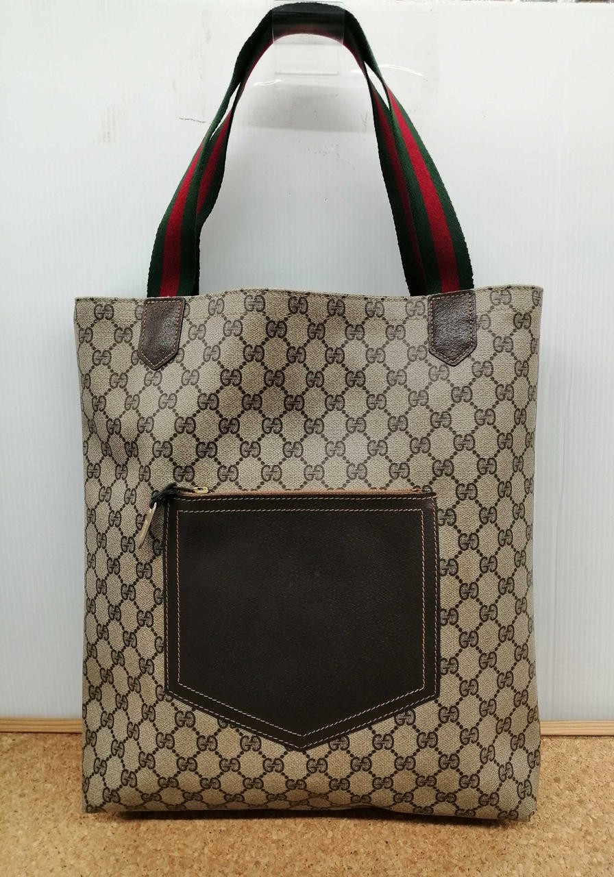 Old Gucci Gg Pattern Pvc Processing Sherry Line T… - image 1