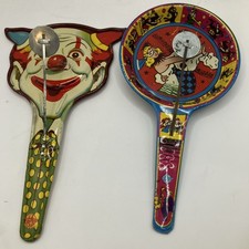 2 Vintage Tin Noise Makers, New Year's Eve, party MCM US Metal Toy Corporation