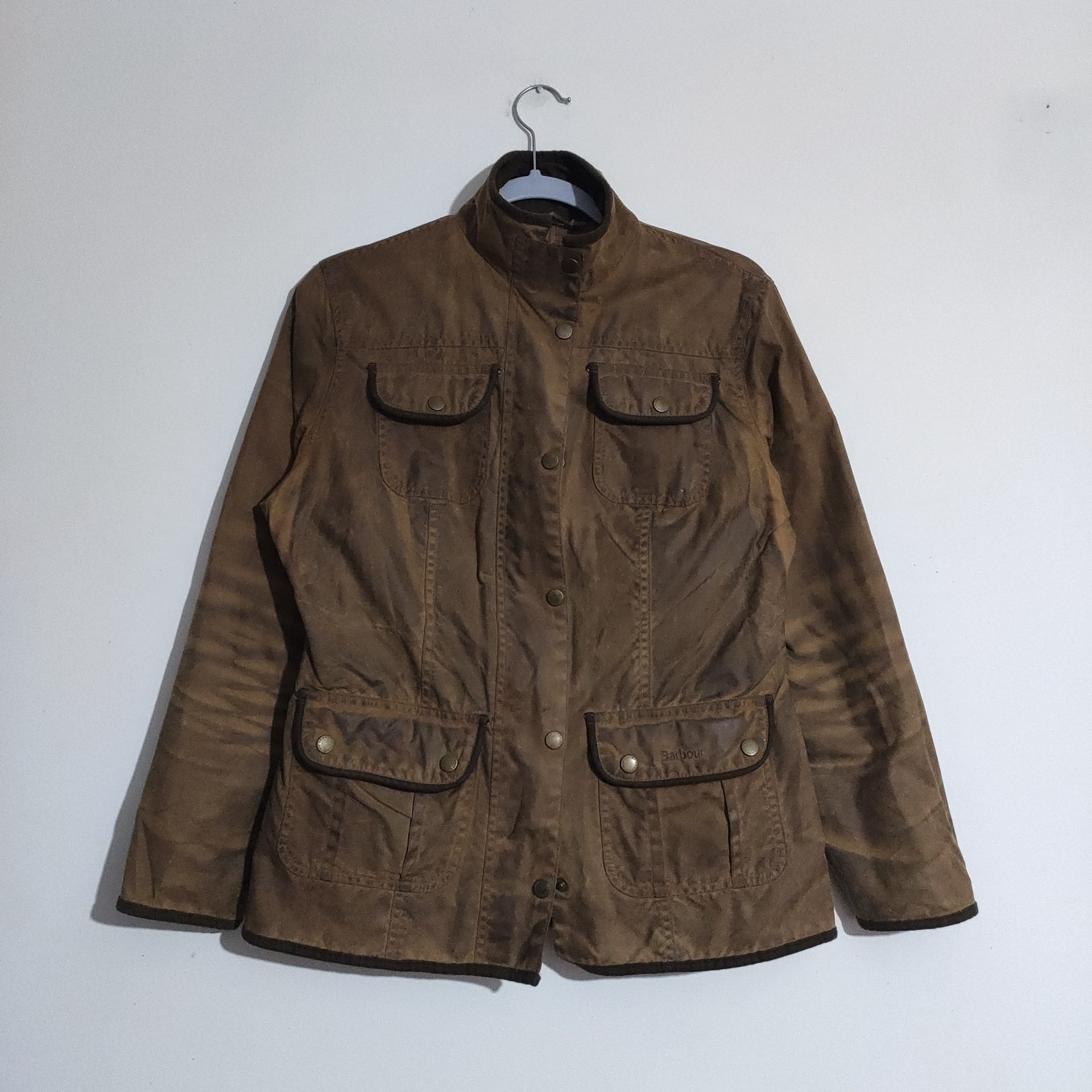 Barbour Womens Utility Jacket Brown Waxed Cotton Size UK 12 Tartan Outdoor Brit