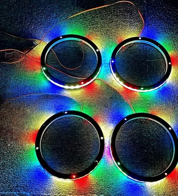 2-Pair 12'' Chasing LED Speaker Ring Lights with DIY Color Strobe Functions