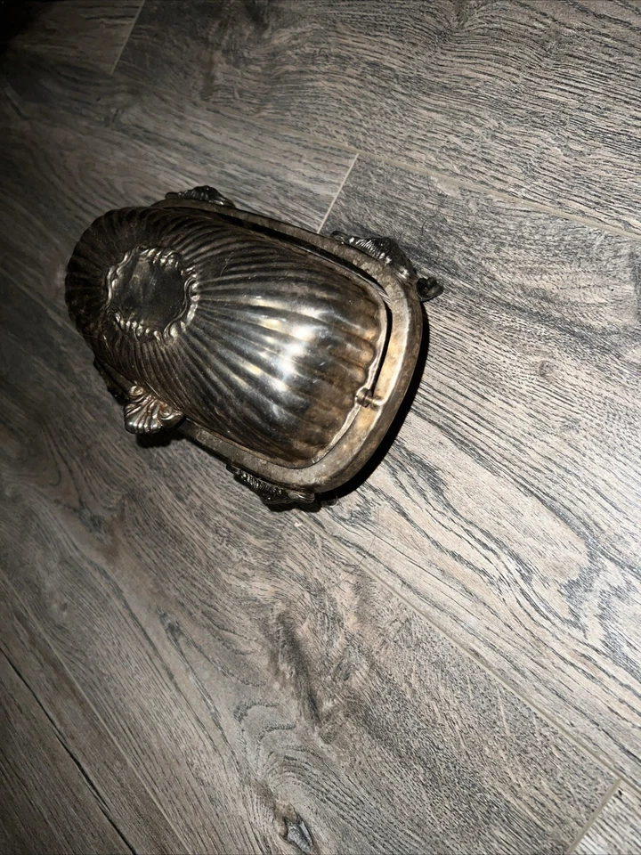 Plato de mantequilla vintage FB Rogers plateado, 8x5x3, con inserto de vidrio 1959X Foto 3 de 4