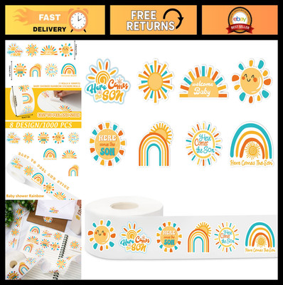 1000 Pcs Boho Rainbow Adhesive Sealing Labels - Here Comes The Sun Stickers for