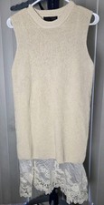 Zara Knit Combination Dress Sleeveless Lace Hem Cream Beige Women's Size S Small