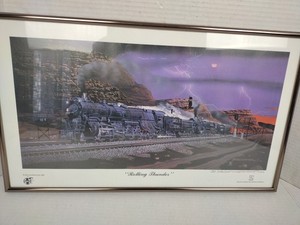ROLLING THUNDER by ROBERT WEST Artist Signed Railroad Art 1993 Vintage Framed