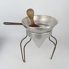 Vintage Wear-Ever No 8 Aluminum Canning Cone Colander w/ Pestle Strainer Set