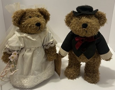 Transfar 1997 Vintage Tender Teddies Bride & Groom Bears With Gown & Tuxedo
