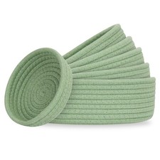 6 Pack Green Small Round Cotton Rope Bins, Woven Baskets, Key Tray, Decor