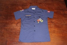 Boy Scouts of America BSA Youth Shirt Blue Large Sewn Patches Short Sleeve