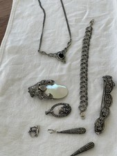 Selection Of Marcasite Jewellery In 925 Silver Mother Of Pearl Inset Pendants