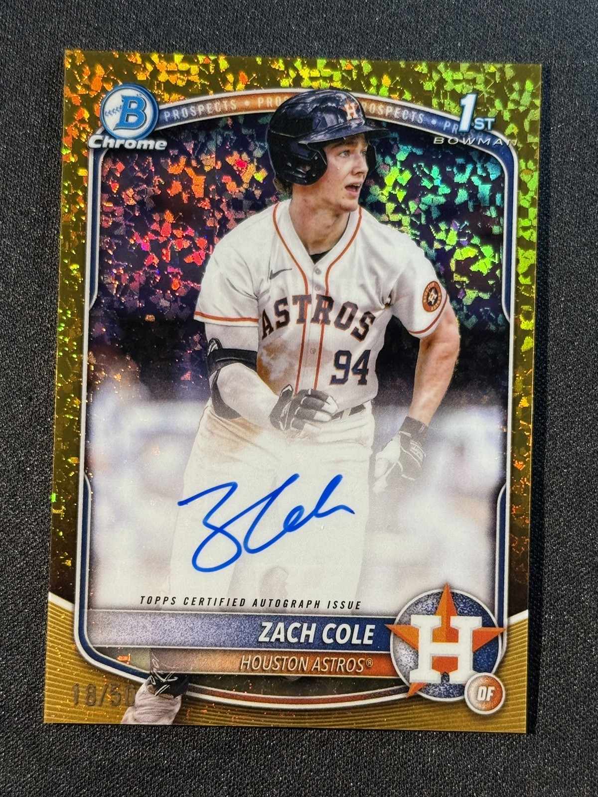 ZACH COLE 2025 Bowman Chrome #CPA-ZC 1st Bowman Gold Mini Diamond Auto /50