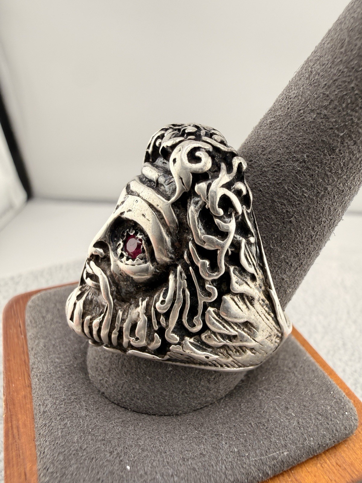 Large Sterling Silver Ruby Zues Ring - Size 12.5 … - image 3