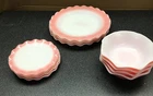 Hazel Atlas Pink  Ruffle Set of 4 9" Plates and 4 Saucers 5.5" & Bowls 5.5” Lot