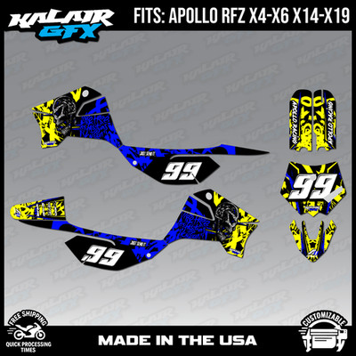 Graphics Kit for Apollo RFZ X4 X5 X6, X14 to X19 Revolt Series - Yellow