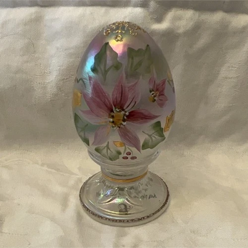 1997 Fenton Hand Painted Glass Egg Figurine Floral Limited Edition Signed Fleak