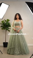 Mint Green Net Floral Embroidered Lehenga Choli Designer Indian Party Wear Dress