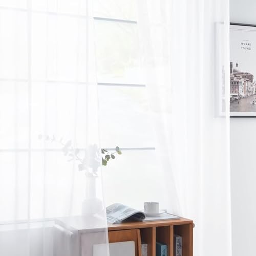 Cortina de bolsillo de varilla transparente cortinas de gasa 52" W x 84" L (paquete de 2) óptica blanca - Imagen 4 de 6