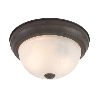 YHD 2-Light Flush Mount Oyster Fixture, Dark Brown w/ Alabaster Glass, Modern