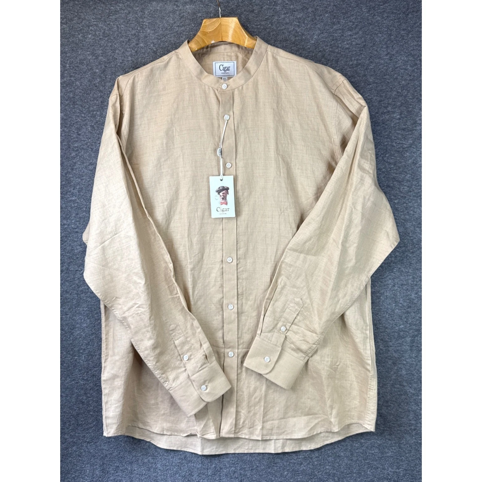 Cigar Couture Linen Shirt Mens 4XL Tan New Band Collar Long Sleeve Big NWT $129