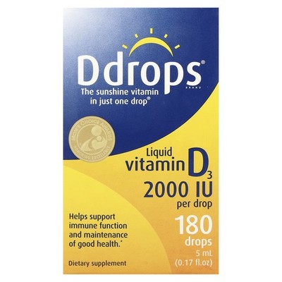 Ddrops Liquid Vitamin D3 2000 IU 0 17 fl oz 5 ml Preservative-Free, Wheat-Free,