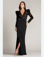 Tadashi Shoji Marshal Crepe Lace Gown Long Sleeve Scalloped, semi formal 12