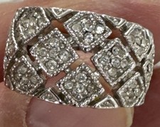 VINTAGE ART DECO STYLE SILVER TONE CUBIC ZIRCONIA INTRICATE FILIGREE WORK RING