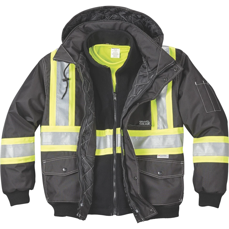 Gravel Gear Men's Class 1 Enhanced High Visibility 3-in-1 Bomber Jacket, - Image 4 of 4