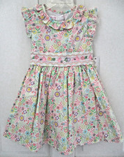 NWT, Bonnie Jean Girls Floral Smocked Waist Dress, Size 4T, Embroidered Accents