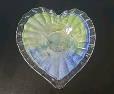 Murano? Art Glass Centerpiece Heart Bowl Basket Rainbow Swirl Ruffled Handblown