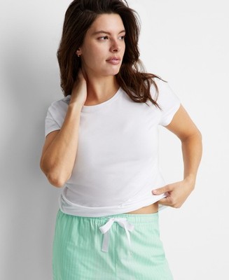 State of Day Pajama Top Womens Short-Sleeve Jersey Bright White S NWT