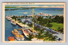 Miami FL-Florida Yachts At Anchor In Biscayne Bay Aquarium Vintage Postcard