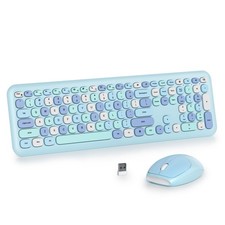 Blue Wireless Keyboard and Mouse Combo 2.4GHz Retro Typewriter Aesthetic Set