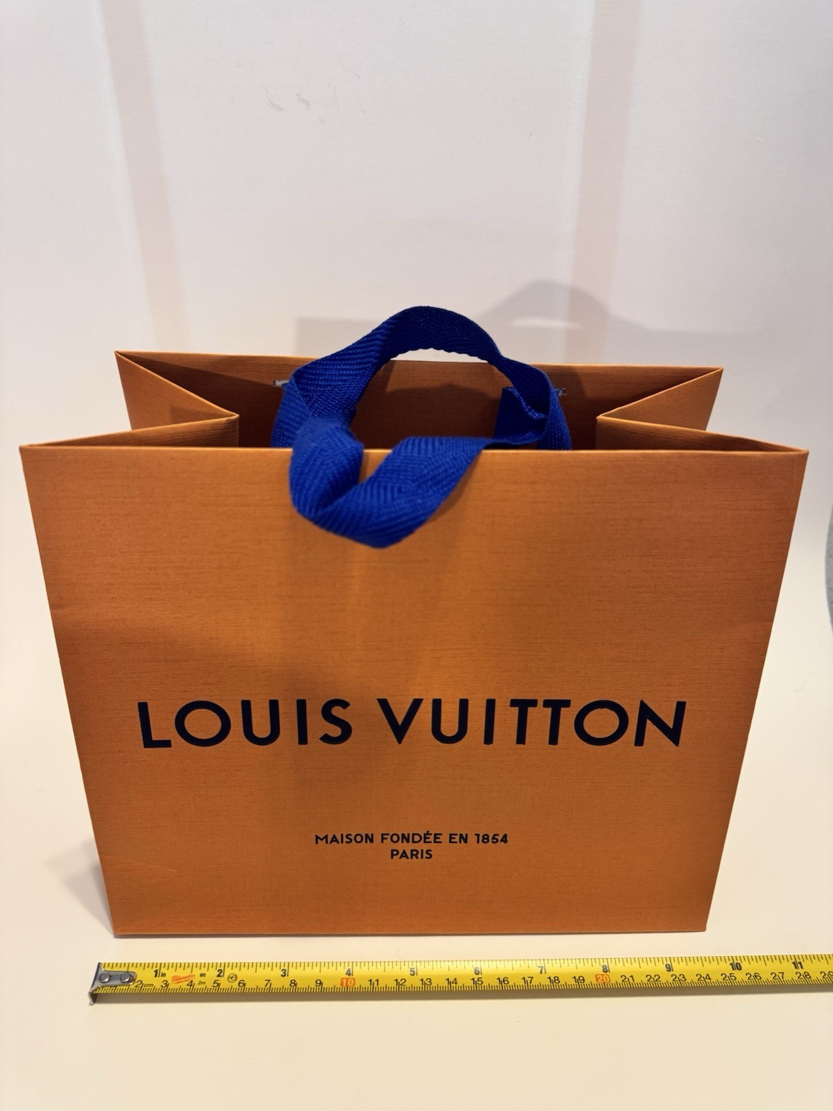 Louis Vuitton Medium Orange Gift Bag Blue Handles New Unused Authentic LV Logo thumbnail 2