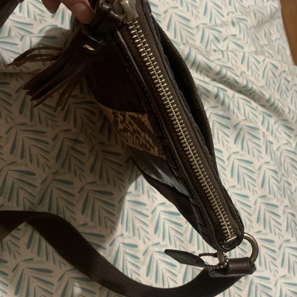 COACH Swingpack Hamptons ~ 签名条纹 Python 修剪 10296 棕色帆布 — 第 4/4 张图片