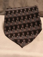Vtg 70s Van Heusen Mens Silk Neck Tie Grey Blue Black Geometric 56" Long 4" Wide