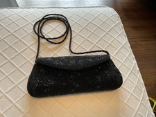 Vintage Inge Christopher Black Beaded Purse Evening Bag / Cross Body