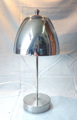 Lampe pied chromé, globe en verre épais chromé, vintage - Photo 1/4