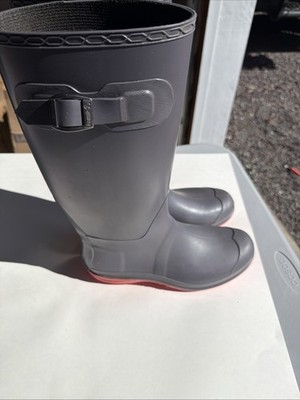 Kamik Rubber Rain Boots Gray Red Sole Buckle Strap Waterproof Size 10 
