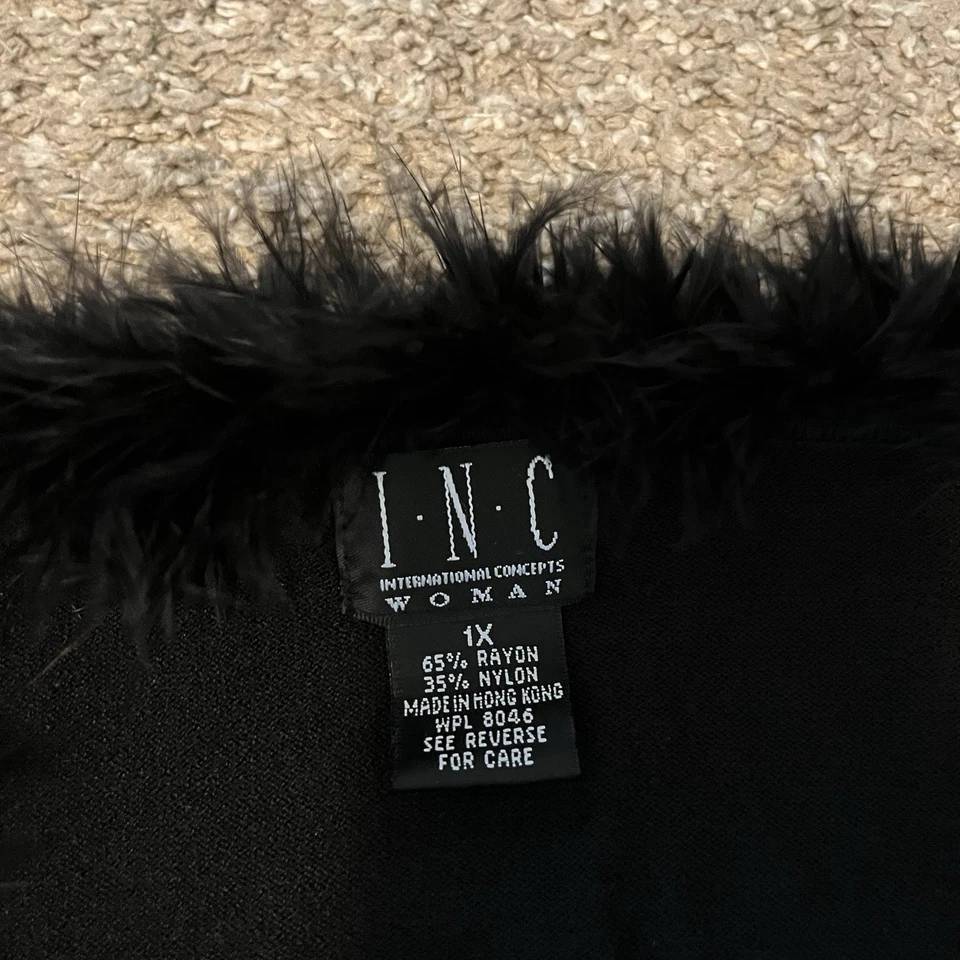 Vintage International Concepts Womens Top 1X Black Faux Fur Trim 90s Y2K - Image 4 of 4