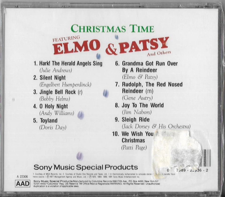Christmas Time featuring Elmo & Patsy  (Grandma Run Over Reindeer) (1991, CD) - Image 2 of 2