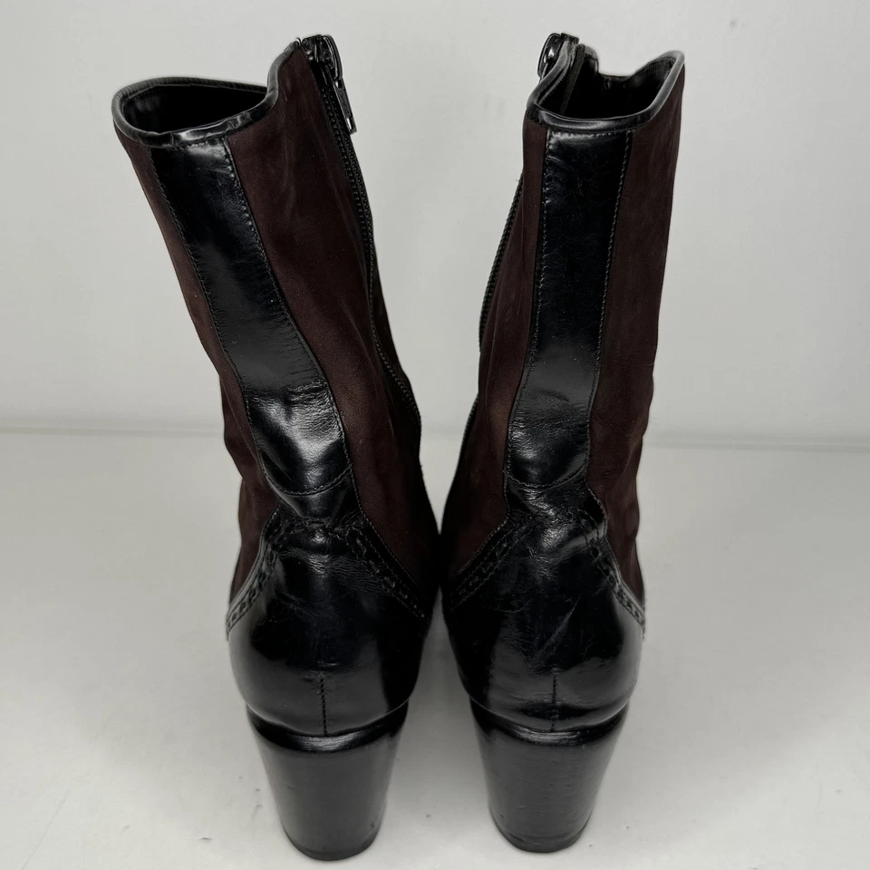 Botas Via Spiga Mujer Talla 9 Negro Marrón Cuero Gamuza Punta Cremallera Italia Foto 2 de 4