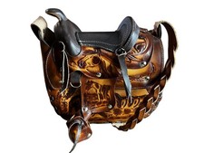 Vintage Handcrafted Brown Tooled Leather Western Horse Saddle Purse Shoulder Bag