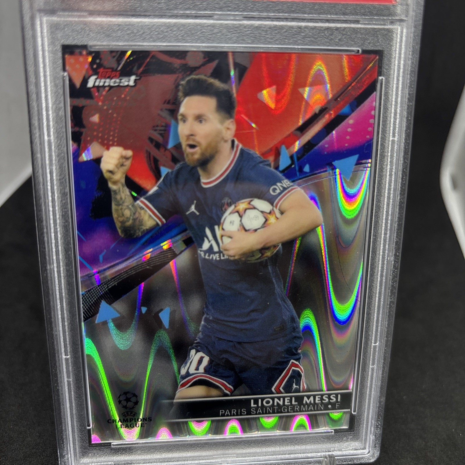 Lionel Messi 2021 Topps Finest UCL #1 Ray Wave Refractor /199 PSA 9 view 4