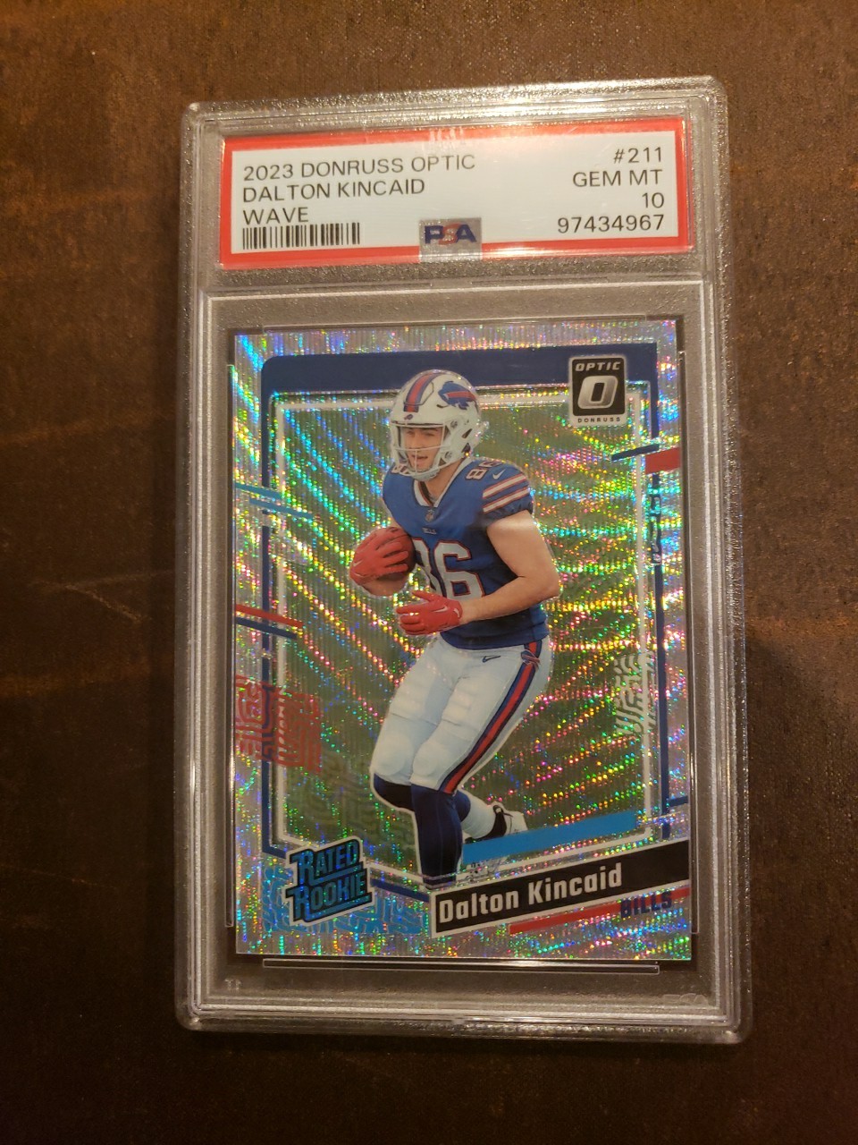2023 Panini Donruss Optic Rated Rookie Dalton Kincaid #211 Wave Prizm /300 PSA10