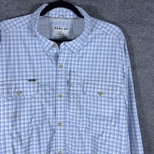 Poncho Shirt Mens 3XL Blue White Gingham Check Long Sleeve Magnetic Pockets