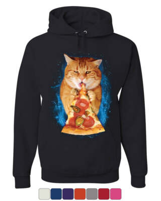 Cat Eating Pizza Hoodie Funny Weird Kitten Pet Kitty Peperoni Sweatshirt